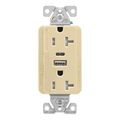 Product Image of Combo-Usb Type A & C Charger, 20A 5-20R Duplex Receptacle, Ivory, Usb, Flush, 2-Pole, 3-Wire, TRUSBAC20V-BX-L