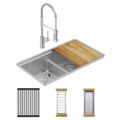 Product Image of Crosstown 18 Gauge Workstation Stainless Steel 31-1/2" x 18-1/2" x 9" Equal Double Bowl Undermount Sink & Faucet Kit w/ Aqua Divide