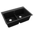 Product Image of Quartz Classic 33" x 22" x 10" Equal Double Bowl Drop-in Sink w/ Aqua Divide (Black)