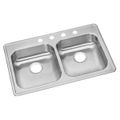 Product Image of Dayton Stainless Steel 33" x 22" x 5-3/8" 4-Hole Equal Double Bowl Drop-in Sink