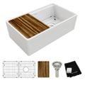 Product Image of Fireclay 33" x 18-13/16" x 9-5/8" Single Bowl Farmhouse Workstation Sink Kit (White)