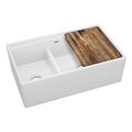 Product Image of Fireclay 33" x 19-15/16" x 9-3/16" 60/40 Double Bowl Farmhouse Workstation Sink w/ Aqua Divide (White)