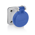 Product Image of 16 Series Panel Receptacle Enclosure w/ Automatic Closing Lid, Male/Female, Thermoplastic Housing and Cover, Stainless Steel Torsion Spring (Blue)