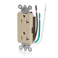 Product Image of Decora Plus Duplex Receptacle Outlet,  Smooth Face, 20A, 125V Pre-Wired Leads, NEMA 5-20R, 2-Pole, 3-Wire, Self-Grounding (Ivory)