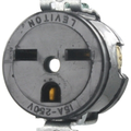 Product Image of Single Receptacle Outlet,  Short Strap, 15A, 250V Side Wire, NEMA 6-15R, 2-Pole, 3-Wire, Mounting Screws Not Included - Black