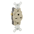 Product Image of Single Receptacle Outlet,  Indented Face, 15A, 250V Back or Side Wire, NEMA 6-15R, 2-Pole, 3-Wire, Self-Grounding (Ivory)