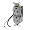 Product Image of Duplex Receptacle Outlet,  Smooth Face, 20A, 125V Pre-Wired Leads (hot and neutral), NEMA 5-20R, 2-Pole, 3-Wire, Self-Grounding, Gray