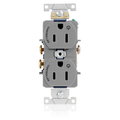 Product Image of Duplex Receptacle Outlet, Two Outlets Marked "Controlled", Smooth Face, 15A, 125V Back or Side Wire, NEMA 5-15R, 2-Pole, 3-Wire, Self-Grounding, Gray
