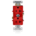 Product Image of Isolated Ground Duplex Receptacle Outlet,  Smooth Face, 20A, 125V Back or Side Wire, NEMA 5-20R, 2-Pole, 3-Wire, Self-Grounding, Red