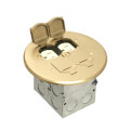 Product Image of 2-Gang Floor Box Kit w/ 2 110V Receptacles, Steel Box & Round Metal Cover (Brass)