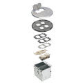 Product Image of 2-Gang Floor Box Kit w/ 1 Low-Voltage & 1 110V Receptacle, Steel Box & Metal Cover w/ Flip Lids (Nickel-Plated Brass)
