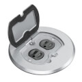 Product Image of 1-Gang Round Non-Metallic Adjustable Floor Box w/ Metallic Cover & Single Flip Lid (Brass-Plated Nickel)