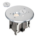 Product Image of 1-Gang Round Non-Metallic Adjustable Floor Box w/ Metallic Cover & 2 Threaded Plugs for New Floors (Nickel-Plated Brass)