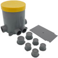 Product Image of 4-1/2" Round Non-Metallic Floor Box w/ Six Conduit Hubs for New Concrete Pours (Gray)