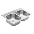 Product Image of 2000 Series 33" X 22" X 8" Depth Stainless Steel 20 Gauge Double Bowl Drop In Sink, GS202133Q
