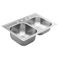 Product Image of 2000 Series 33" X 22" (7" & 9"depth) Stainless Steel 20 Gauge Double Bowl Drop In Sink, GS202334Q