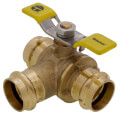 Product Image of 1" Press 3-Way DZR Brass T-Flow Ball Valve (Lead Free)