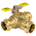 Product Image of 1-1/4" Press 3-Way DZR Brass T-Flow Ball Valve (Lead Free)