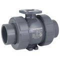 Product Image of 1/2" PVC TBH Series True Union Ball Valve w/ Socket and Threaded Ends, UHMWHDPE Seats, EPDM O-Ring, Actuation Ready (Gray)