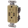 Product Image of USB Charger Duplex Receptacle, 15A 125V, 2-Pole 3-Wire Grounding, 5-15R, (2) 5A USB Ports (Ivory), USB15A5I