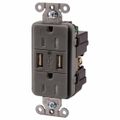 Product Image of USB Charger Duplex Receptacle, 15A 125V, 2-Pole 3-Wire Grounding, 5-15R, (2) 5A USB Ports (Gray), USB15A5GY