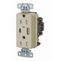 Product Image of USB Charger Receptacle, 15A 125V Duplex, Power Delivery 55W Type AC Ports, NEMA 5-15R (Ivory), USB15ACPDI