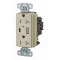 Product Image of USB Charger Receptacle, 20A 125V Duplex, Power Delivery 55W Type AC Ports, NEMA 5-20R (Ivory), USB20ACPDI
