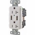 Product Image of USB Charger Duplex Receptacle, 20A 125V, 2-Pole 3-Wire Grounding, 5-20R, (2) 5A USB Ports (White), USB20A5W