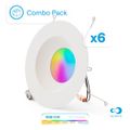 Product Image of 6" WiFi Smart 12W 1100LM Recessed Retrofit LED Sleek Series Downlight Kit, Dimmable, Alexa/Google, Wet Rated (6 Pack)