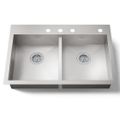 Product Image of Vault 33" 4-Hole Top/Undermount Double Bowl Kitchen Sink, K-3996-4-NA