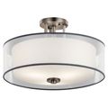 Product Image of Tallie 18" 3 Light Semi Flush w/ Satin Etched White Inner Diffuser and White Translucent Organza Outer Shade (Antique Pewter)