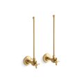 Product Image of Pair 3/8" Npt Angle Supplies w/ Stop, Cross Handle, Annealed Vertical Tube (Brushed Brass), K-7605-P-2MB