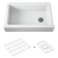Product Image of Cairn 34" Undermount Single-Bowl Farmhouse Kitchen Sink w/ Fluted Design (Matte White), K-25788-CM6