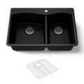 Product Image of 33" Top-/Undermount Double-Bowl Kitchen Sink (Matte Black), K-28002-1-CM1