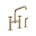 Product Image of Billet Two-Hole Bridge Kitchen Sink Faucet w/ Side Sprayer (Vibrant French Gold), K-28665-3-AF