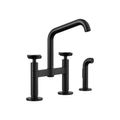 Product Image of Billet Two-Hole Bridge Kitchen Sink Faucet w/ Side Sprayer (Matte Black), K-28665-3-BL