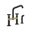 Product Image of Billet Two-Hole Bridge Kitchen Sink Faucet w/ Side Sprayer (Matte Black w/ Brushed Moderne Brass), K-28665-3-BMB
