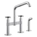 Product Image of Billet Two-Hole Bridge Kitchen Sink Faucet w/ Side Sprayer (Polished Chrome), K-28665-3-CP