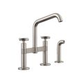 Product Image of Billet Two-Hole Bridge Kitchen Sink Faucet w/ Side Sprayer (Vibrant Stainless), K-28665-3-VS