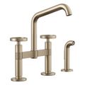 Product Image of Billet Two-Hole Bridge Kitchen Sink Faucet w/ Side Sprayer (Vibrant Brushed Bronze), K-28665-9-BV