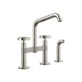 Product Image of Billet Two-Hole Bridge Kitchen Sink Faucet w/ Side Sprayer (Vibrant Polished Nickel), K-28665-9-SN