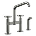 Product Image of Billet Two-Hole Bridge Kitchen Sink Faucet w/ Side Sprayer (Vibrant Titanium), K-28665-9-TT