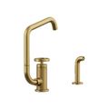 Product Image of Billet Single-Handle Bar Sink Faucet w/ Two-Function Extended-Reach Spout And Side Sprayer (Vibrant Brushed Moderne Brass), K-28667-9-2MB