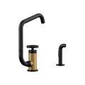 Product Image of Billet Single-Handle Bar Sink Faucet w/ Two-Function Extended-Reach Spout And Side Sprayer (Matte Black w/ Brushed Moderne Brass), K-28667-9-BMB