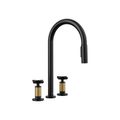 Product Image of Billet Pull-Down Kitchen Sink Faucet w/ Two-Function Sprayhead (Matte Black w/ Brushed Moderne Brass), K-28671-3-BMB