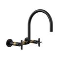 Product Image of Billet Two-Hole Wall-Mount Bridge Kitchen Sink Faucet (Matte Black w/ Brushed Moderne Brass), K-28672-3-BMB