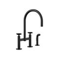 Product Image of Billet Two-Hole Bridge Kitchen Sink Faucet w/ Side Sprayer (Matte Black), K-28673-3-BL
