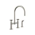 Product Image of Billet Two-Hole Bridge Kitchen Sink Faucet w/ Side Sprayer (Vibrant Polished Nickel), K-28673-3-SN