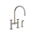 Product Image of Billet Two-Hole Bridge Kitchen Sink Faucet w/ Side Sprayer (Vibrant Stainless), K-28673-3-VS