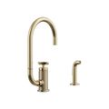 Product Image of Billet Single-Handle Bar Sink Faucet w/ Two-Function Extended-Reach Spout And Side Sprayer (Vibrant French Gold), K-28675-3-AF